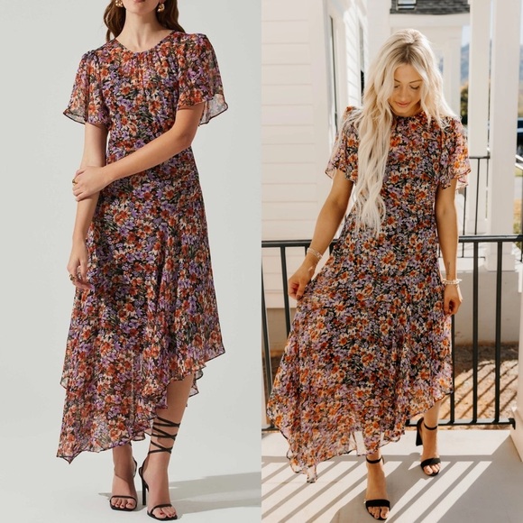 ASTR the Label Mirella Dress Orange Purple Floral Size Medium - Picture 1 of 10